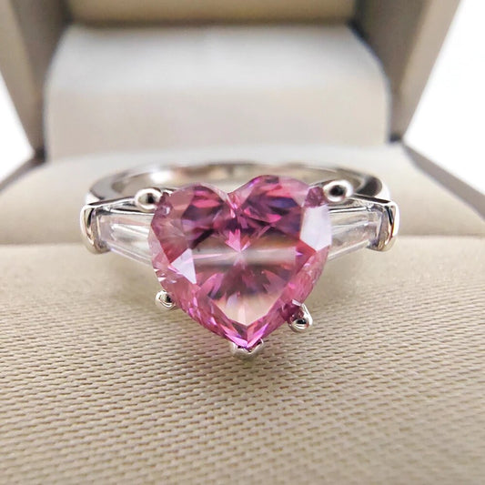 Romantic Heart 1CT Pink Moissanite Ring - S925 Sterling Silver, VVS, with Gift Box