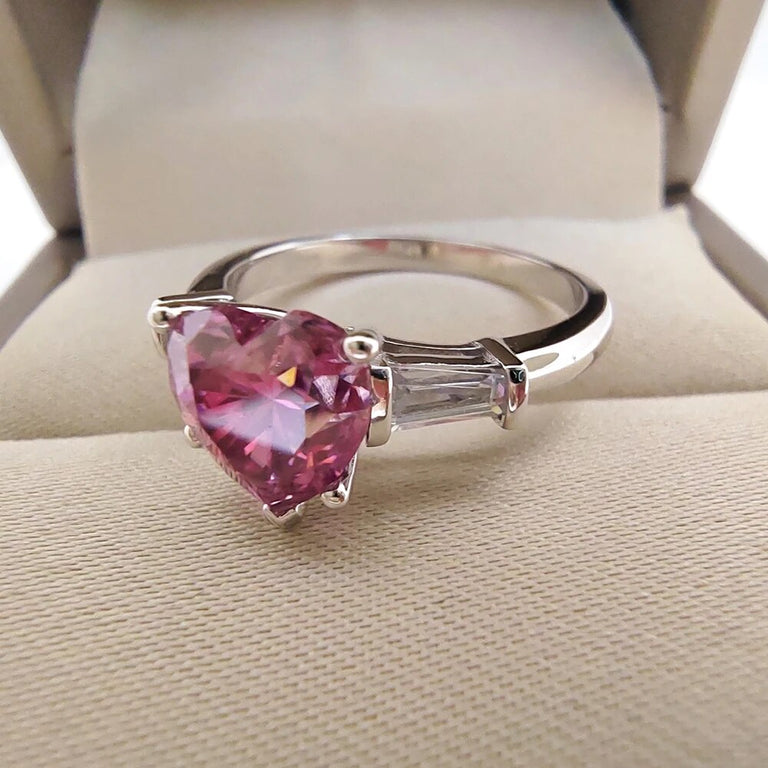 Romantic Heart 1CT Pink Moissanite Ring - S925 Sterling Silver, VVS, with Gift Box