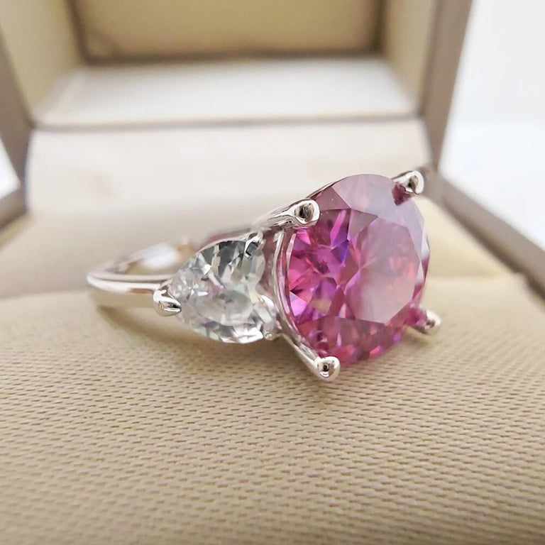 Luxurious 3CT Pink Moissanite Ring -  S925 Sterling Silver, VVS, with Gift Box