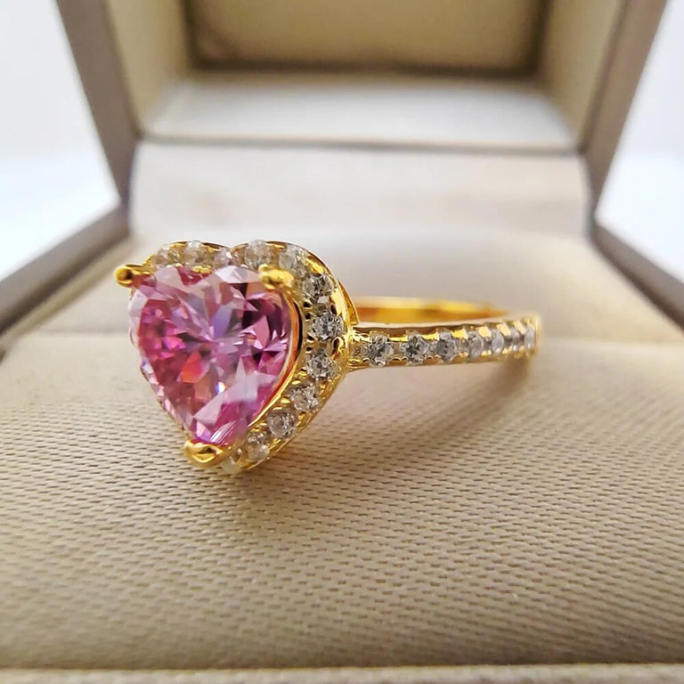 Elegant Heart 2CT Pink Moissanite Ring - S925 Sterling Silver, VVS, with Gift Box