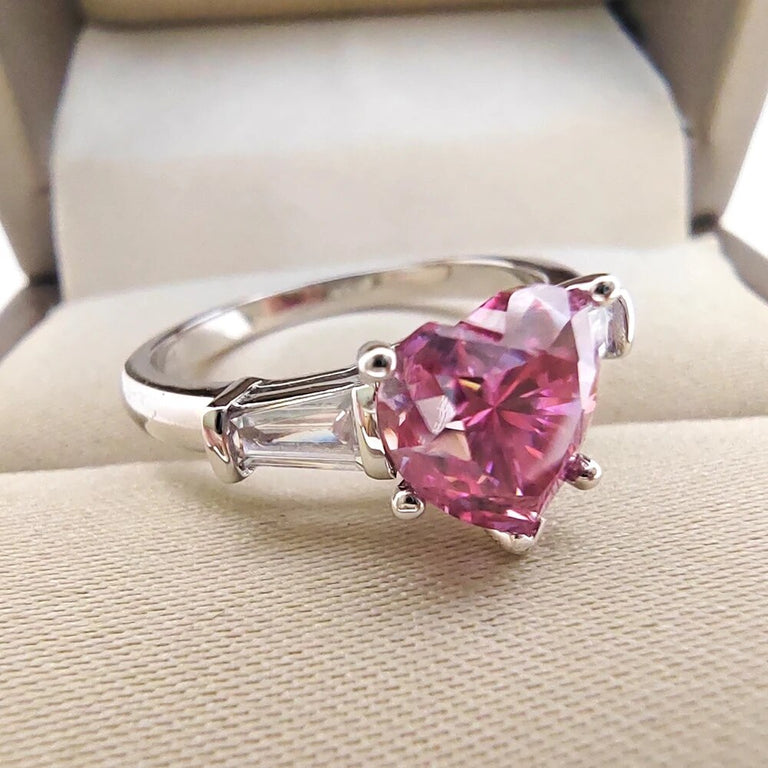Romantic Heart 1CT Pink Moissanite Ring - S925 Sterling Silver, VVS, with Gift Box
