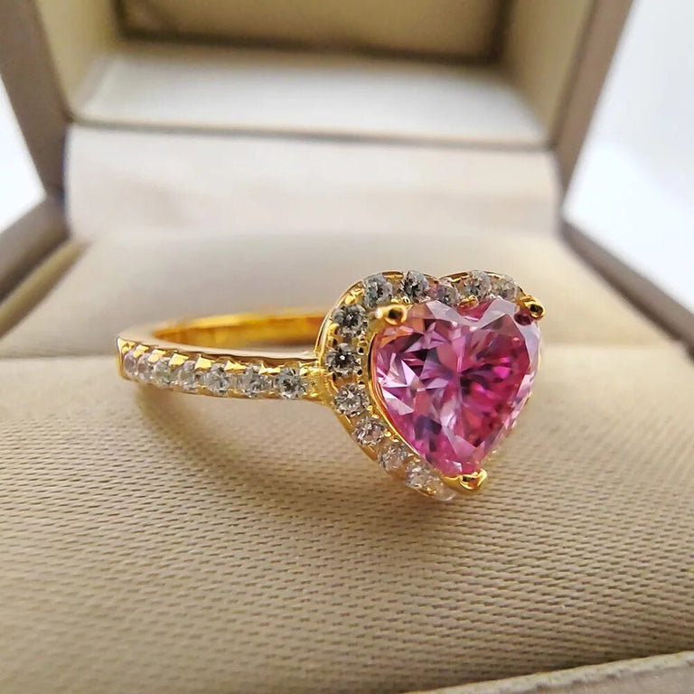 Elegant Heart 2CT Pink Moissanite Ring - S925 Sterling Silver, VVS, with Gift Box