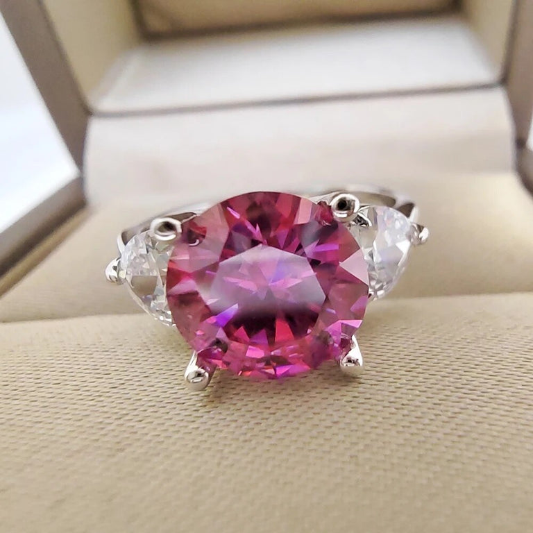 Luxurious 3CT Pink Moissanite Ring -  S925 Sterling Silver, VVS, with Gift Box